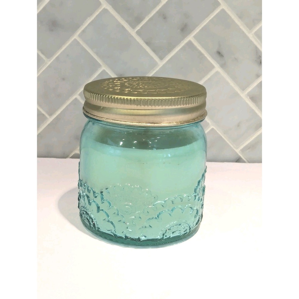 Jasmine Lotus World Market Candle 4.9oz Turquoise Jar With Lid One Wick Decor